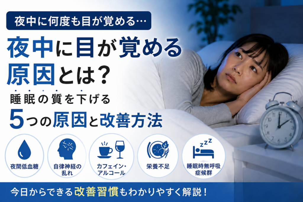 夜中に目が覚める原因を解説するアイキャッチ画像