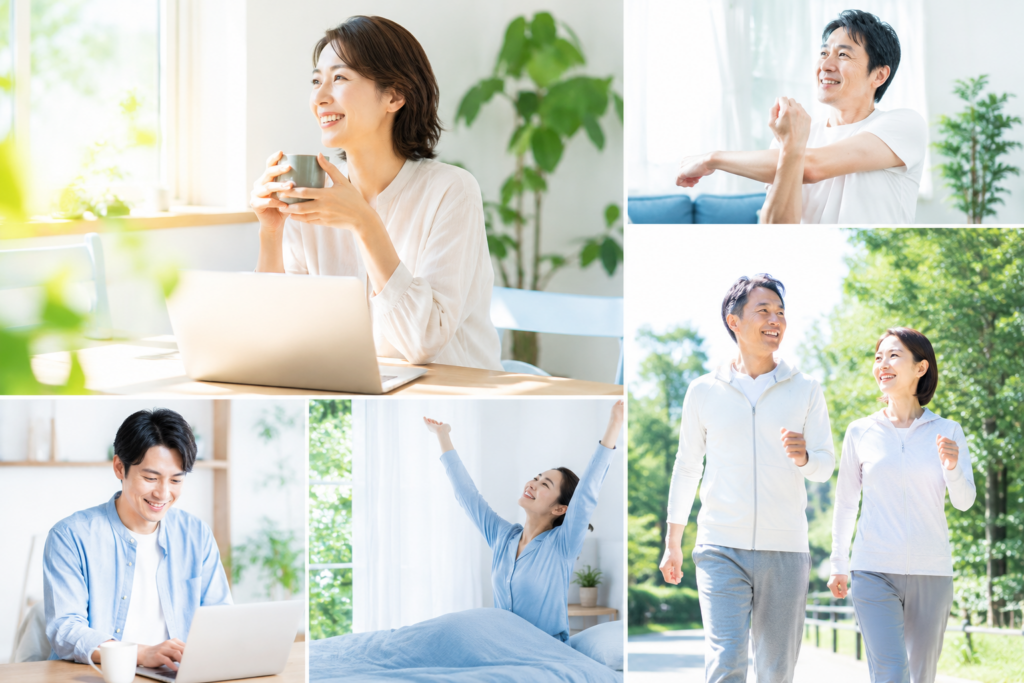 「疲れが改善し、毎日を笑顔で過ごせる未来」をイメージするイラスト